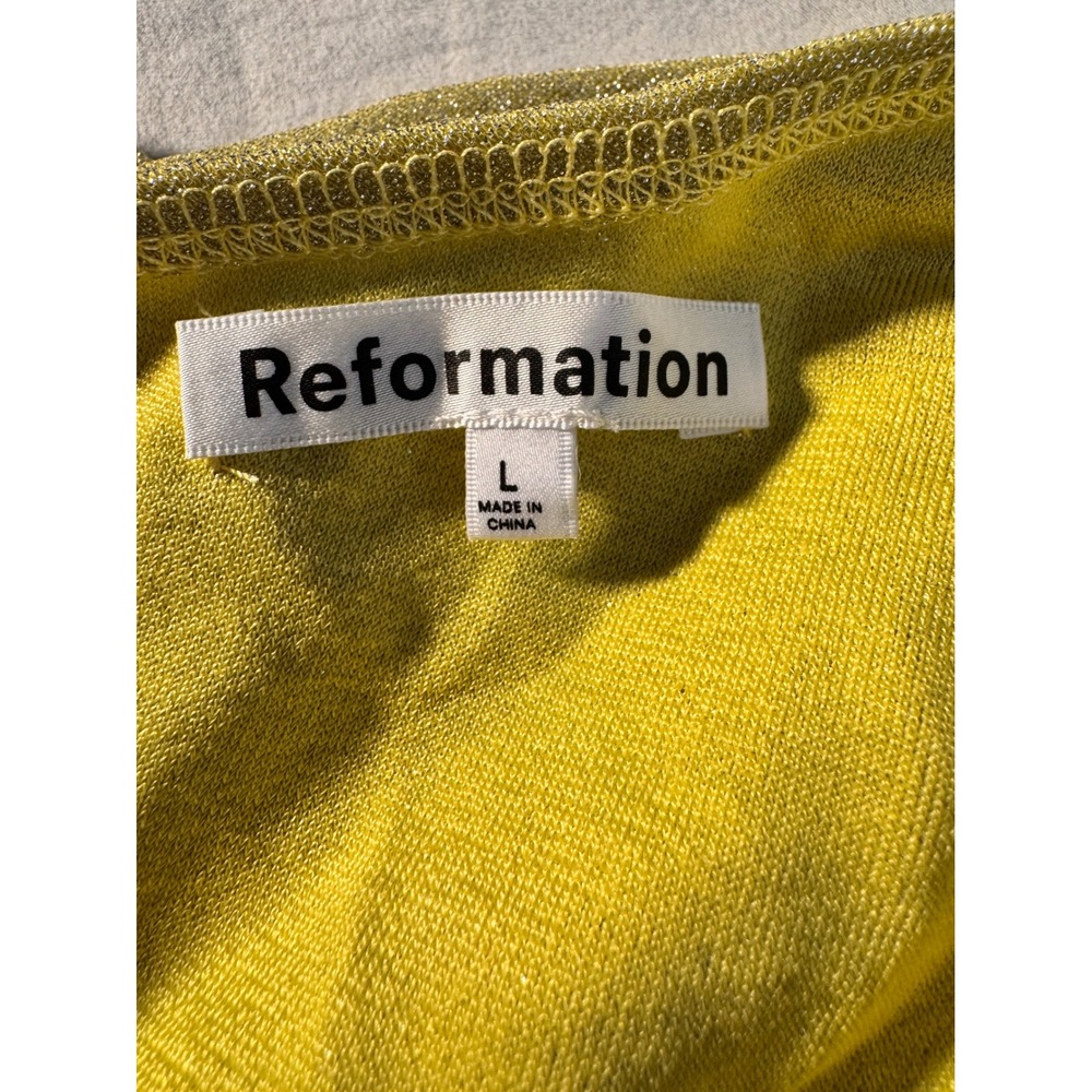 Reformation Jilian Knit Dress Lime Green Sparkle OneShoulder Metallic Mini L New - Picture 7 of 9